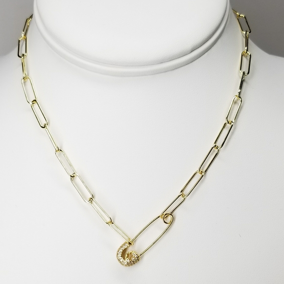 NWT Safety Pin Pave CZ Paperclip Choker Necklace - Picture 6 of 9